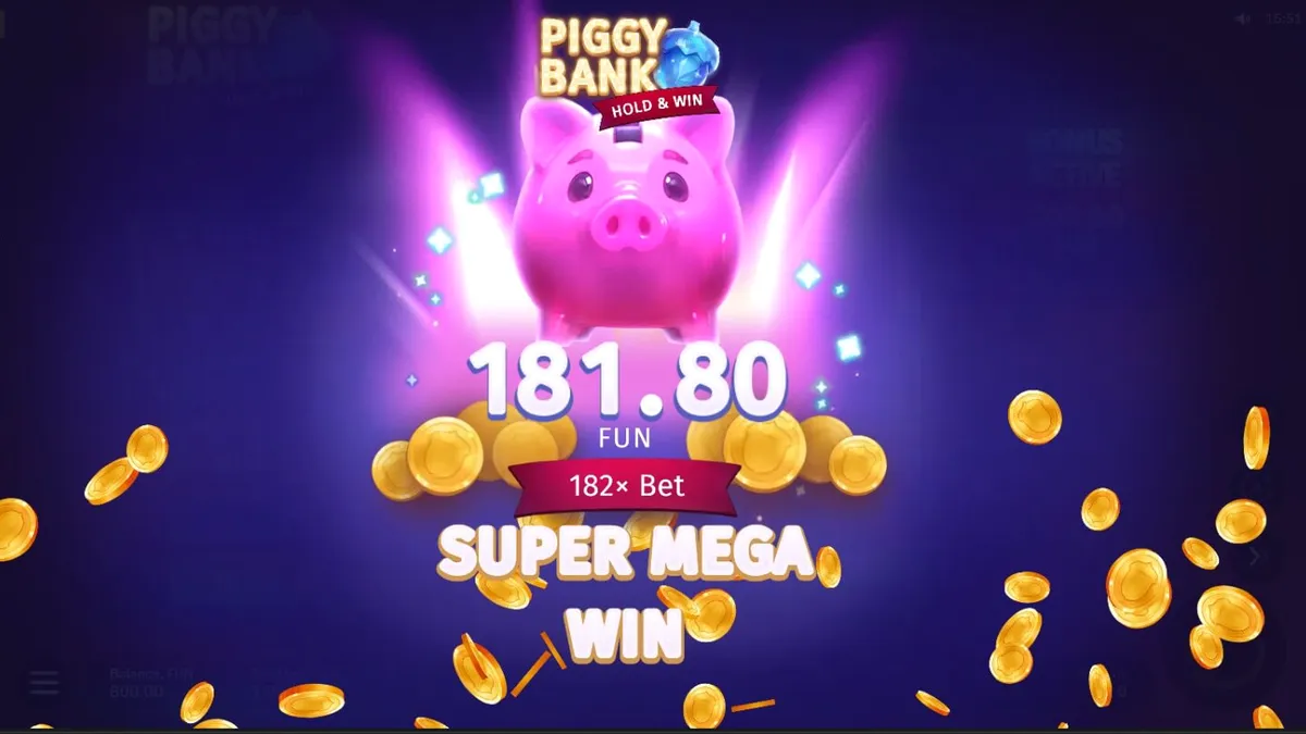 Tampilan visual slot Piggy Bank Hold & Win dengan karakter babi neon dan koin emas