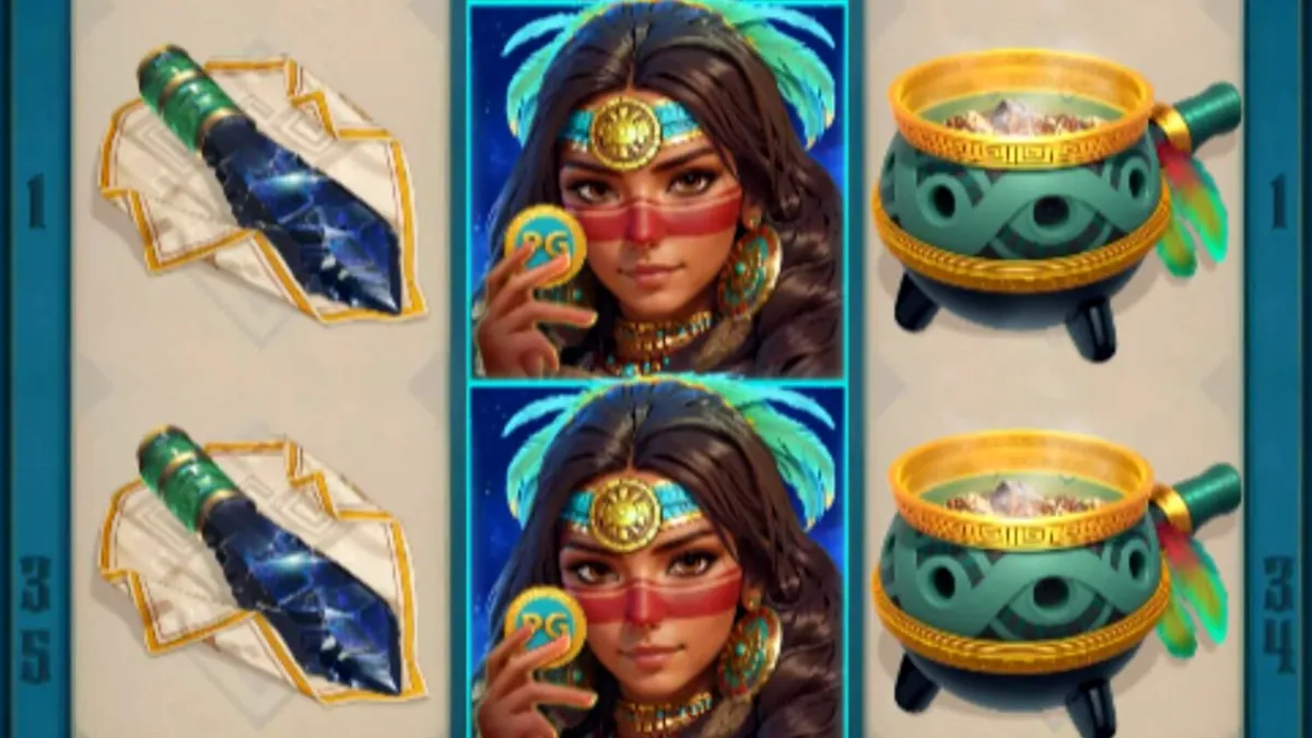 Tampilan visual slot Mayan Destiny dengan tema kuil kuno dan roda bonus