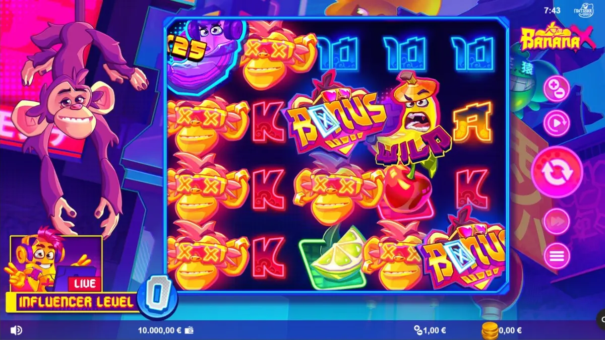 Tampilan visual neon dan penuh warna dari slot Banana X