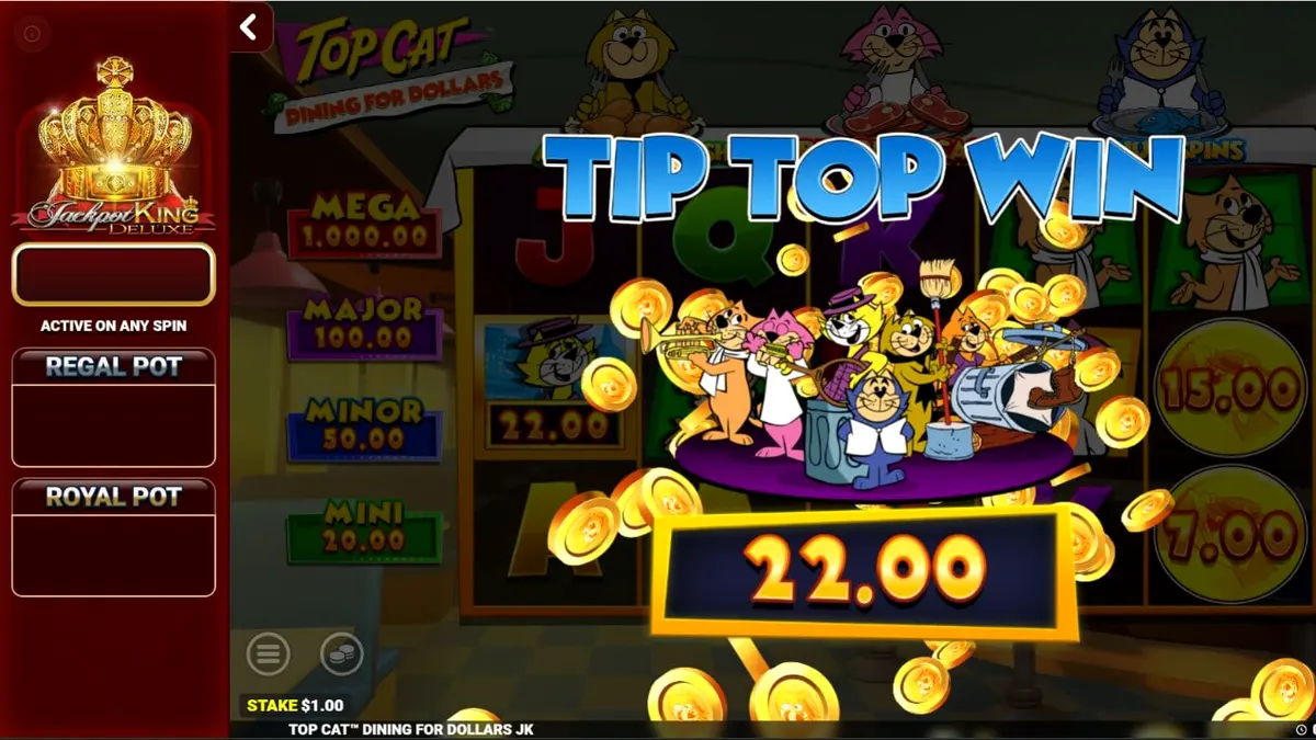 Top Cat Dining For Dollars slot game interface